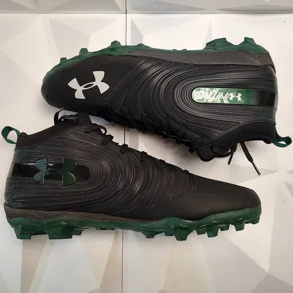Under Armour Mens Football Cleat 16 Black Green Shoe Lacrosse Nitro Mid MC